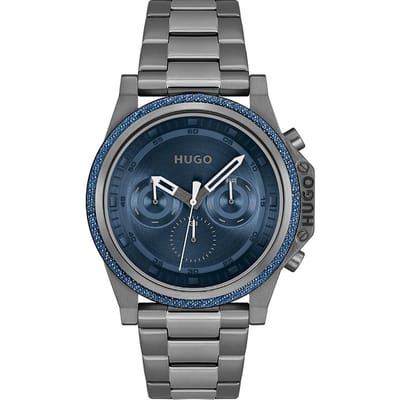 HUGO HU1530350 #BRAVE Heren Horloge - Mineraalglas - Staal - Grijs - 46 mm breed - Quartz - Vouw/Vlindersluiting - 5 ATM (douchen)