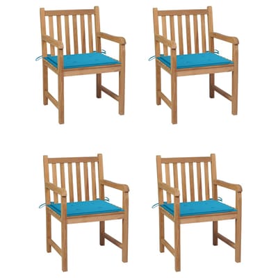 vidaXL - Tuinstoelen - 4 - st - met - blauwe - kussens - massief - teakhout