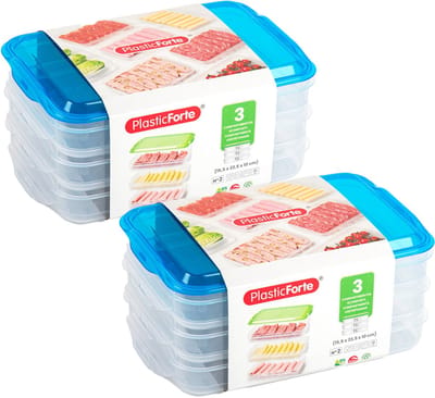 Plasticforte Vleeswaren bewaarbakjes - 2x - transparant/blauw - 24 x 16 x 10 cm - 3 lagen - broodbeleg vershouddoos - vershoudbakjes