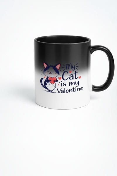 Magische Mok 'My Cat is My Valentine' - Warmtegevoelige Beker voor Kattenliefhebbers & Valentijn