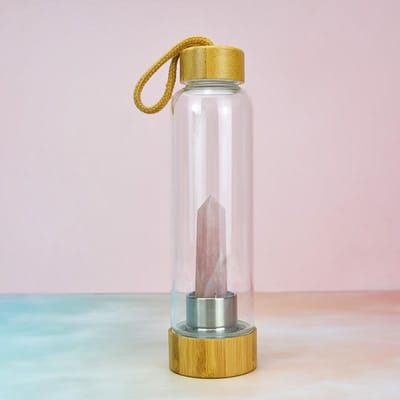 Kristallen Steen Energie Pilaar Glazen Waterbeker Bamboe Deksel Natuurlijke Kristal Set Glazen Beker 550ml