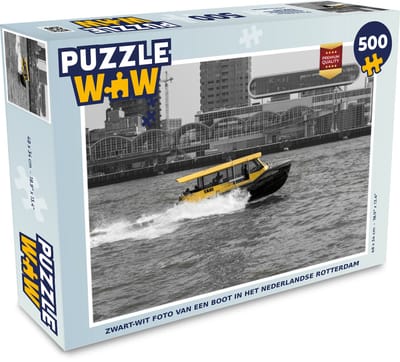 Puzzel Zwart-wit foto van een boot in het Nederlandse Rotterdam - Legpuzzel - Puzzel 500 stukjes