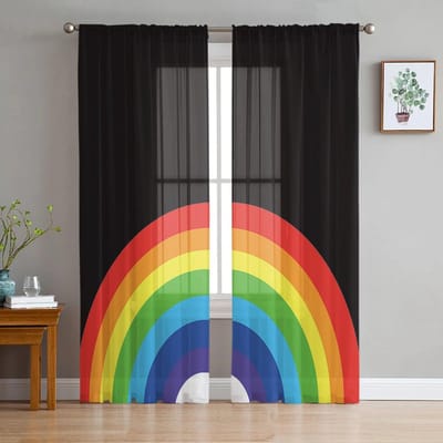 Leuke Regenboog Zwarte Tule Gordijnen Woonkamer Keuken Chiffon Gordijn Slaapkamer Balkon Transparant Gordijn Mode Huisdecoratie 135W x 114H(cm) gray