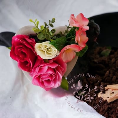 Seta Fiori - Kunstbloemen - hartvorm - roosjes - 16cm