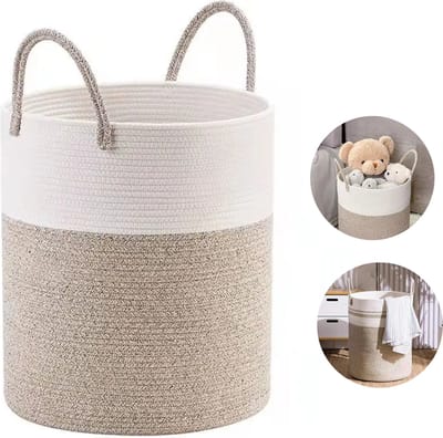 Opbergdozen - Wasmand - Laundry baskets - Handdoekenmand voor badkamer - Wasmand Katoen - Mand Rond met handvaten - Wasbox Opvouwbaar - 50*38 CM - LOUZIR