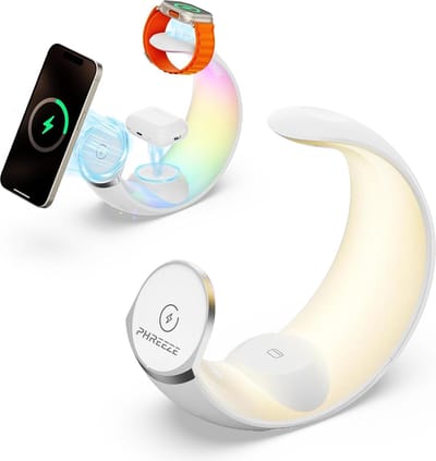3-in-1 Oplaadstation met Nachtlamp - Oplader geschikt voor MagSafe - Wireless Qi Charger - Draadloze Oplader met Nachtlampje