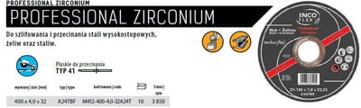 INCOFLEX Professional Zirconium - Tarcza voor Metaal - 400mm x 4,0mm x 32mm - Płask