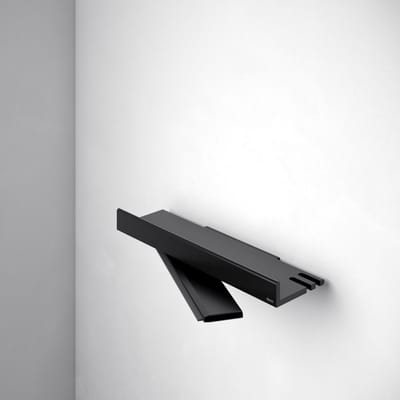 KEUCO Doucheplank van aluminium, incl. glaswisser, zwart, lijm of boren, afneembare mand, handdoekhaak en afvoergleuven, 35x6,6x11,6 cm, wandmontage in de douche, doucheplank, REVA Black Selection