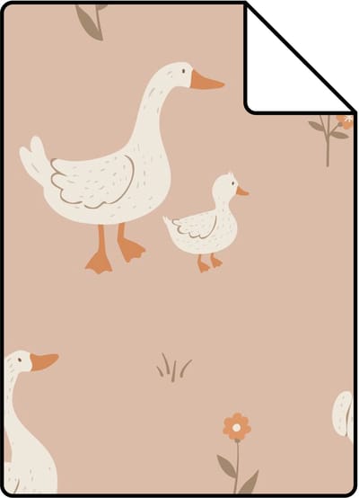 Proefstaal ESTAhome behang schattige ganzen terracotta roze - 26.5 x 21 cm - 131831-S