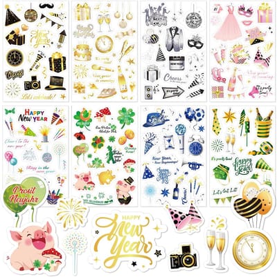 Dailygoods- Nieuwjaarsstickers 2025 - 8 Vellen - Geluksstickers - Klaverblad/Geluksvarken - Zelfklevend - Nieuwjaarsdecoratie