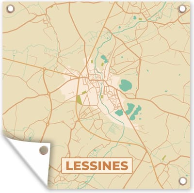 Tuin poster Vintage - Lessines - Stadskaart - Plattegrond - Kaart - 200x200 cm - Tuindoek
