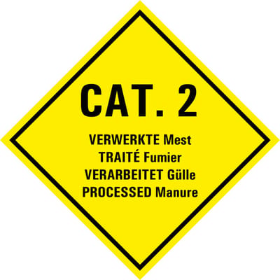 Categorie 2 verwerkte mest bord met tekst - kunststof 300 x 300 mm