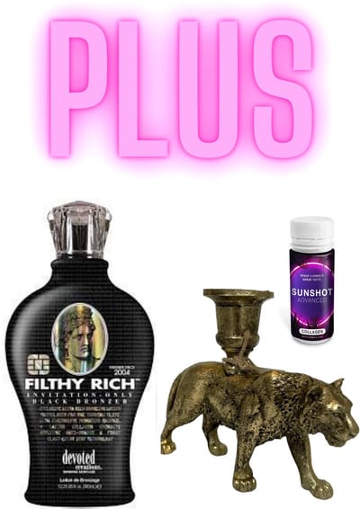 Devoted Creations Filthy Rich 360 ml PLUS Tijger Kandelaar Bronze PLUS Collagen Sunshot