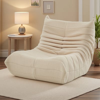Relaxfauteuil teddy bouclé 1-zits met zachte bekleding, comfortabele leesstoel voor woonkamer, slaapkamer of kantoor