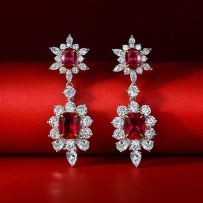 Boucles d'oreilles pendantes en diamant à haute teneur en carbone de luxe pour femmes, boucles d'oreilles de fiançailles de mariage pour dames, bijoux en argent sterling S925 red