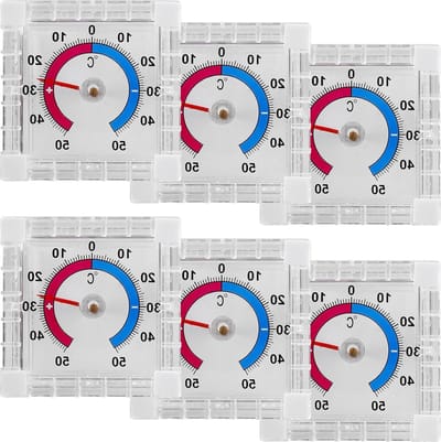 Raamthermometer - 6 stuks - zelfklevend - transparant - weerbestendig - temperatuurweergave 0-50 °C - kunststof
