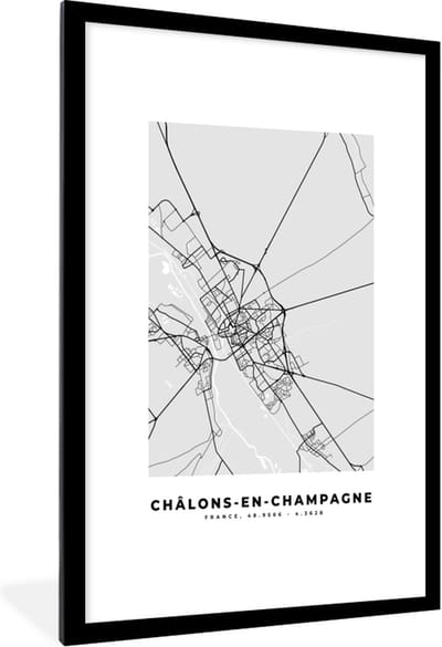 Fotolijst incl. Poster - Frankrijk – Plattegrond – Kaart – Châlons-en-Champagne – Stadskaart - 80x120 cm - Posterlijst