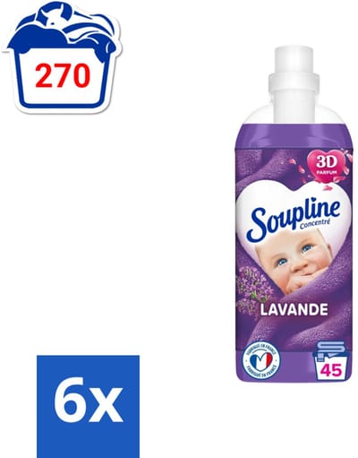 Soupline Wasverzachter Lavendel 6 x 1 l (45 wasbeurten per verpakking) Voor een langdurig gevoel van frisheid - Voordeelverpakking