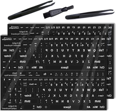 Set van 2 zwarte stickers voor toetsenbord in niet-transparante uitvoering met extra dekking en duurzaamheid - geschikt voor standaard toetsenbord en laptoptoetsenbord - Zwart - Makkelijke installatie.