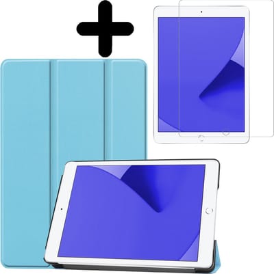 Hoes - Geschikt voor Apple iPad 8 (2020) - 10.2 inch - 8e Generatie - Met Screenprotector - Trifold Bookcase - Hard Cover - Hardcover Book Case - Tablet Hoesje - Lichtblauw