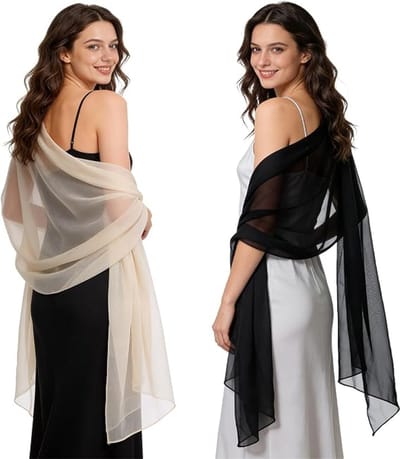 YAGXIG Omslagdoek - Chiffon Omslagdoek - Avond Omslagdoek - Elegant - Zacht en zijdeachtig - 170*70cm - Zwart+Beige - 2 stuks