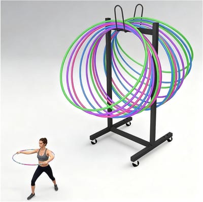 Hoelahoep Houder - Sportring Standaard - Sportuitrusting Opbergen - Met 4 Zwenkwielen - 40x35x80cm - Zwart