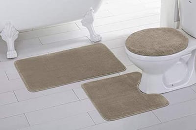 3-delige Beige Badmat Set met Antislip Achterkant - Zachte Badkamermatten