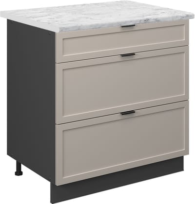 Vicco Fame-Line Keukenonderkast – 80 cm met 3 laden, WB Marmer GrijsBeige