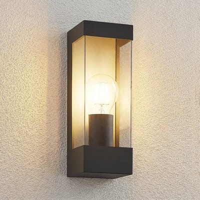 Lindby - Wandlampen buiten - 1licht - Roestvrij staal, polycarbonaat - H: 25 cm - E27 - antraciet, helder