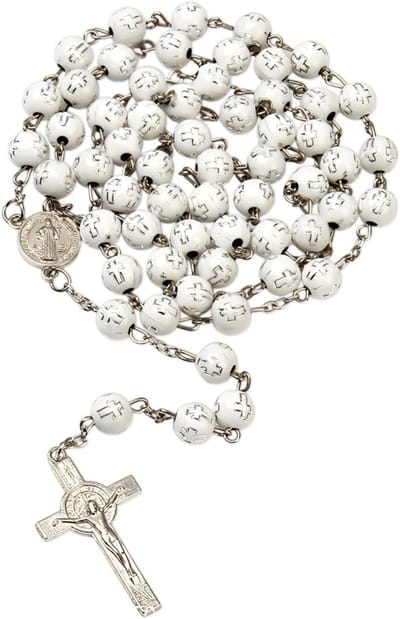 Kristallen Rozenkrans met Katholieke Kruisen, Heilige Medaille en Kruzifix - Wit, Spirituele Sieraad voor Gelovigen