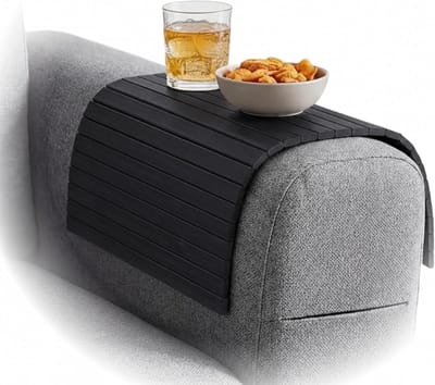 Thijox - BAM BOO BOX Sofa Dienblad Bamboe Armleuning Antislip Flexibel 42x34x0,7cm Zwart - Ideaal voor Drank, Snacks en Borden op de Bank