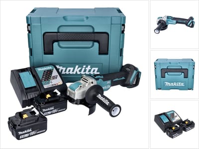 Makita DGA 521 RTX1J accu haakse slijper 18 V 125 mm X-LOCK Brushless + 2x accu 5,0 Ah + oplader + Makpac