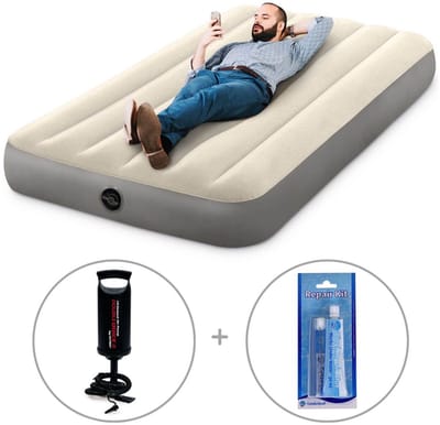 Intex Deluxe luchtbed | Eenpersoons | 191 x 99 x 25 cm | Inclusief Intex handpomp + reparatiekit