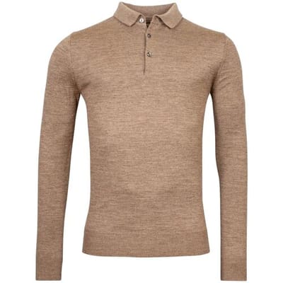 Baileys Trui Merino Pullover Polo Collar Buttons Single Knit Donker Zand / male