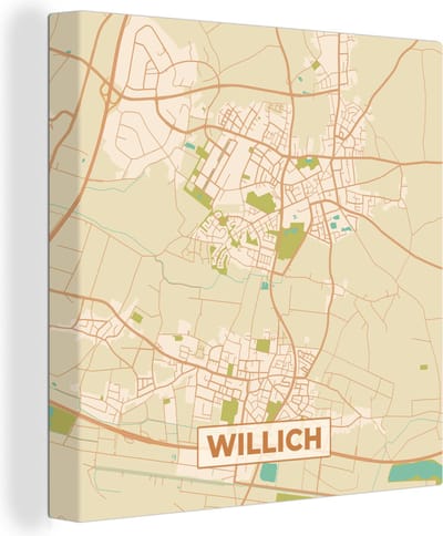 Canvas Schilderij Vintage - Kaart - Willich - Stadskaart - Plattegrond - 20x20 cm - Wanddecoratie