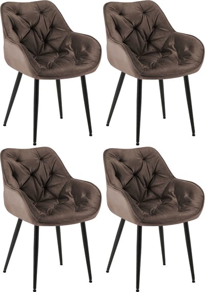 CLP Tanna Set van 4 eetkamerstoelen - Met armleuning - Velvet - Fluweel/bruin