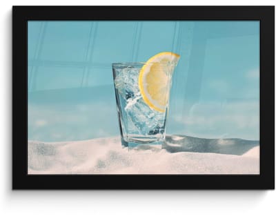 Poster in lijst - Fotolijst 30x20 cm - Posters - Glas - ijsblokjes - Citroen - Posterlijst zwart - Decoratie - Wanddecoratie woonkamer - Muurdecoratie slaapkamer