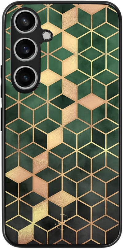 Leuke Telefoonhoesjes - Hoesje geschikt voor Samsung Galaxy A55 - Kubus groen - Backcover zwart - Print / Illustratie - Groen