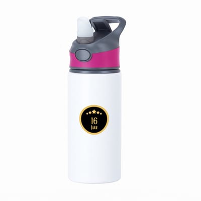Hacebo® - 16 jaar waterfles met rietje roze - iemand die 16 jaar is geworden of 16 jaar lang een relatie hebben of getrouwd zijn - verjaardagscadeau - verjaardag - cadeau - kado - geschenk - gift - relatie - trouwdag - water fles - 650ML