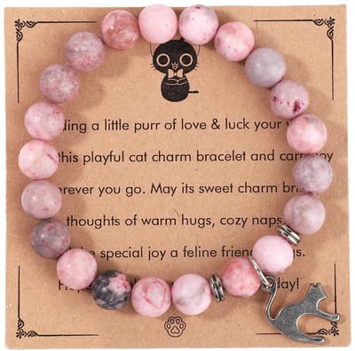 Dailygoods - Roze Kattenstenen Armband met Wenskaart voor Vrouwen