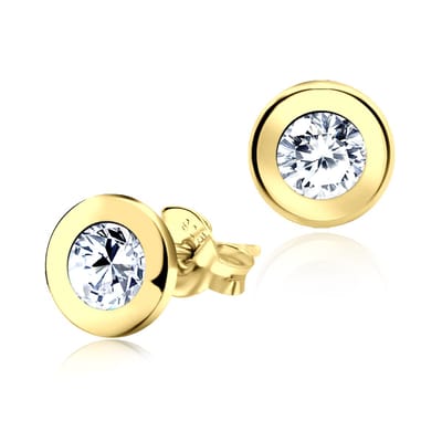 Joy|S - Zilveren ronde oorbellen - 7 mm - egale rand - kristal - gold plated