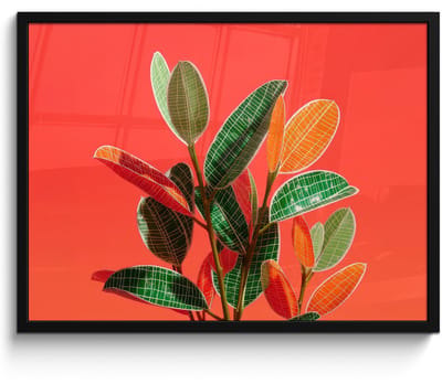 Poster in lijst - Fotolijst 80x60 cm - Posters - Bladeren - Nerven - Oranje - Structuur - Posterlijst zwart - Decoratie - Wanddecoratie woonkamer - Muurdecoratie slaapkamer