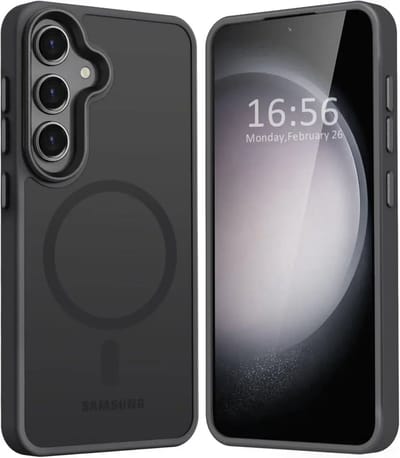 Hoesje Geschikt voor Samsung Galaxy S24 - Compatibel met MagSafe - Matte Beschermhoes - Back Cover met Magneet - Geschikt voor Draadloos Opladen met Magnetische Ring - Zwart