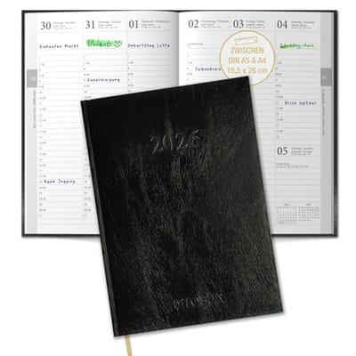 2026 Kalender met 30-Minuten Tijdsindeling en Grote Lettertypes - Flexibele Hardcover met Lese marker