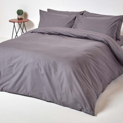 Homescapes Dekbedovertrek 140x200 cm Eenpersoons – Donkergrijs – 100% Egyptisch Perkal Katoen – 200 TC – Inclusief Kussensloop
