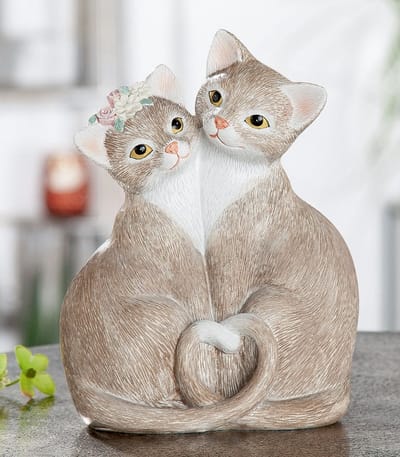 Kattenpaar Nala & Nico polyresin 19 cm hoog - figuur interieur - beeld - polystone - decoratie voor binnen - interieurdecoratie - zomercollectie - herfstcollectie - wintercollectie - geschenk - cadeau - gift - verjaardag - Kerst - Nieuwjaar