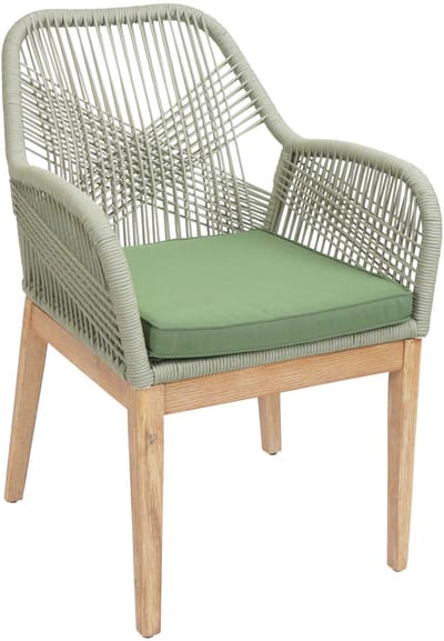 Tuinstoel MCW-H56b, fauteuil buitenstoel, weerbestendig touw vlechtwerk Touw hout acacia ~ groen kussen groen