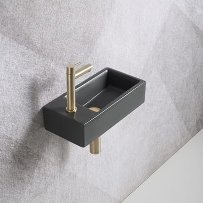 Fonteinset Mia 40.5x20x10.5cm mat antraciet links inclusief fontein kraan, sifon en afvoerplug mat goud