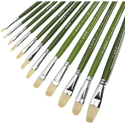 Senior olieverf penseel set varkenshaar gouache 12 stuks verfkwasten groen