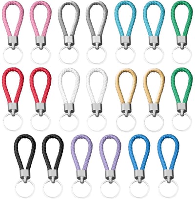 JHUBERS- Sleutelhanger 20 stuks - Gevlochten PU-touw - Kleurrijk - Draagbare Sleutelhanger - Stevig en duurzaam - 4,5x1,2x0,4 inch - Sleutelring